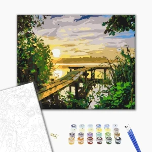 Pictură pe numere 30*40 сm (fără cutie) – apus de soare pe râu Thumbnail 2