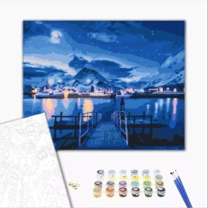 Pictură pe numere 40х50 cm (fără cutie) –  sclipiri ale aurorei boreale. Thumbnail 2