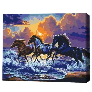 Pictură pe numere 40х50 cm (fără cutie) – herd de cai negri.