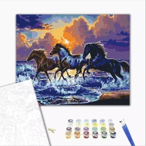 Pictură pe numere 40х50 cm (fără cutie) – herd de cai negri. Thumbnail 2