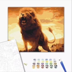 Pictură pe numere 40х50 cm (fără cutie) – rugătul leului. Thumbnail 2