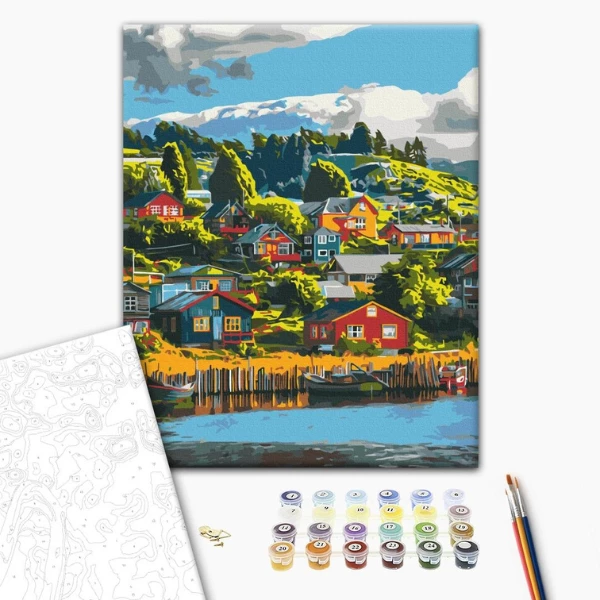 Pictură pe numere 30*40 cm (fără cutie) - satul plin de culoare 3