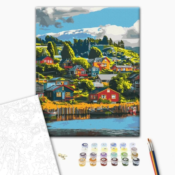Pictură pe numere 30*40 cm (fără cutie) - satul plin de culoare 2