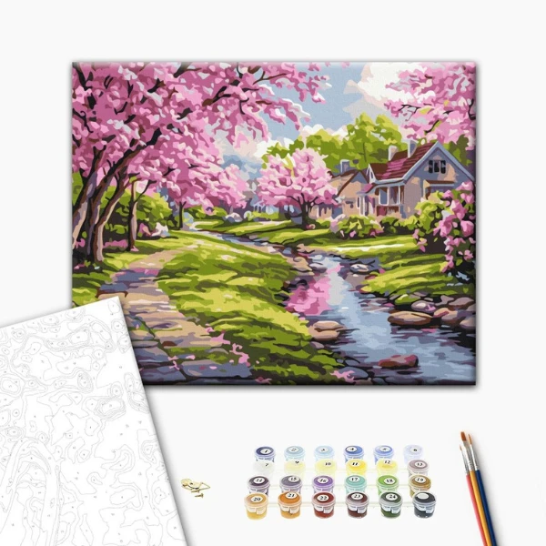 Pictură pe numere 30*40 сm (fără cutie) – sakura lângă casă 2