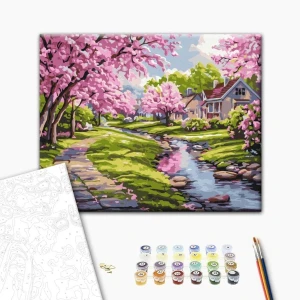 Pictură pe numere 30*40 сm (fără cutie) – sakura lângă casă Thumbnail 2