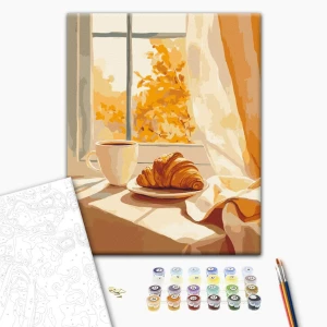 Pictură pe numere 30*40 сm (fără cutie) – croissant și cafea Thumbnail 3
