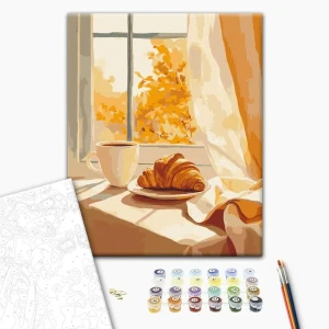 Pictură pe numere 30*40 сm (fără cutie) – croissant și cafea Thumbnail 2