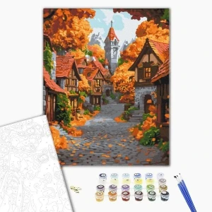 Pictură pe numere 40х50 cm (fără cutie) – orășelul din octombrie. Thumbnail 2