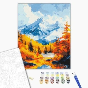 Pictură pe numere 40х50 cm (fără cutie) – toamna aurie în munți. Thumbnail 2