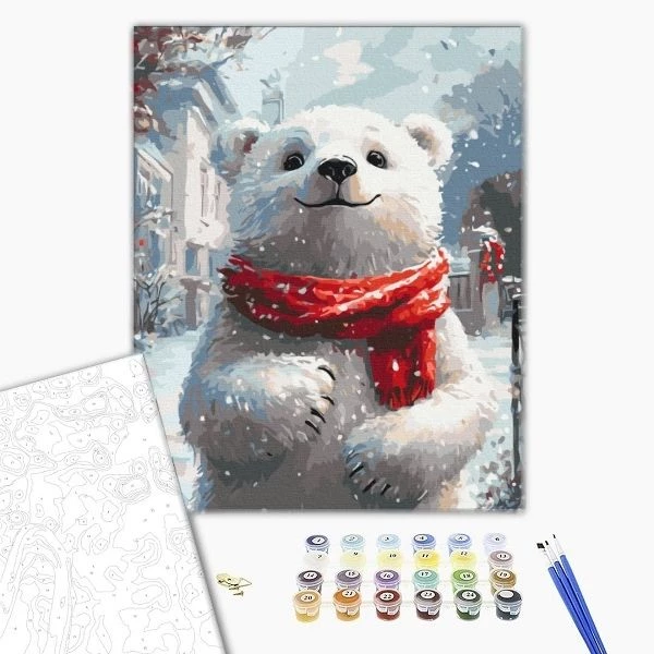 Pictură pe numere 40х50 cm (fără cutie) – ursuleț cu fular roșu. 3