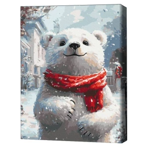 Pictură pe numere 40х50 cm (fără cutie) – ursuleț cu fular roșu. Thumbnail 2