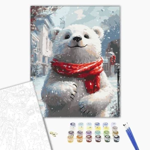 Pictură pe numere 40х50 cm (fără cutie) – ursuleț cu fular roșu. Thumbnail 3
