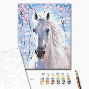 Pictură pe numere 30*40 сm (fără cutie) – cal în flori de sakura Thumbnail 2