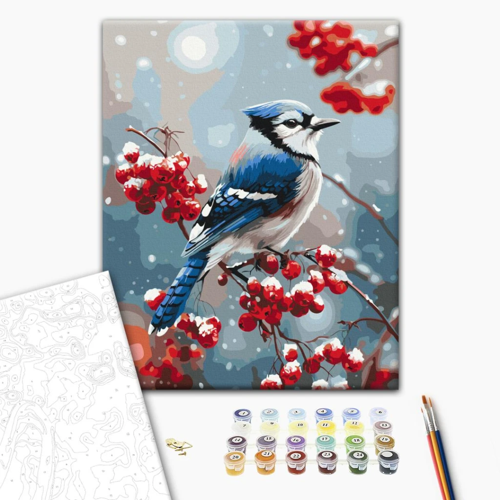 Pictură pe numere 40*50 cm (în cutie) – pasăre pe ramura înghețată. 2