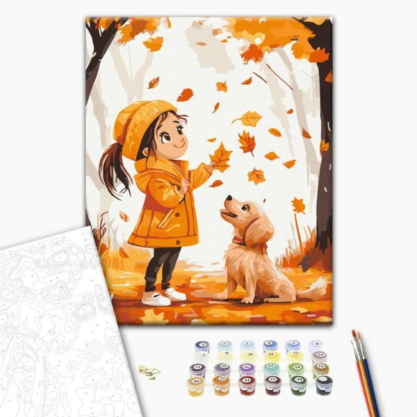 Pictură pe numere 30*40 сm (fără cutie) – plimbare de toamnă cu un prieten 2