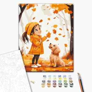 Pictură pe numere 30*40 сm (fără cutie) – plimbare de toamnă cu un prieten Thumbnail 2