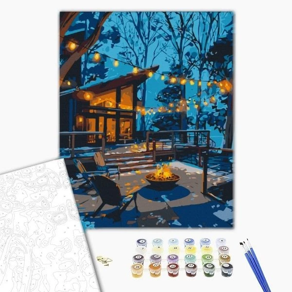 Pictură pe numere 40*50  сm (fără cutie) – seara în lumina ghirlandelor. 2