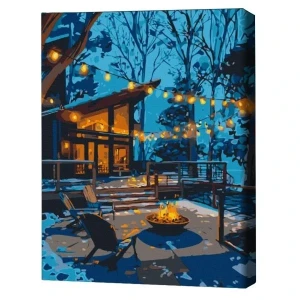 Pictură pe numere 40*50  сm (fără cutie) – seara în lumina ghirlandelor.