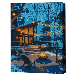 Pictură pe numere 40*50  сm (fără cutie) – seara în lumina ghirlandelor.