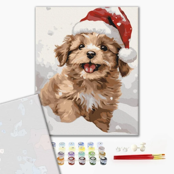 Pictură pe numere 30*40 сm (fără cutie) – un cățeluș înzăpezit 2