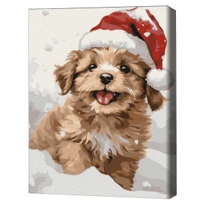 Pictură pe numere 30*40 сm (fără cutie) – un cățeluș înzăpezit