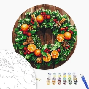 Pictură pe numere d 30 сm (fără cutie) – coroană de crăciun Thumbnail 2