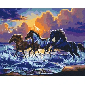 Pictură pe numere 40*50 cm (în cutie) – herghelie de cai negri Thumbnail 3