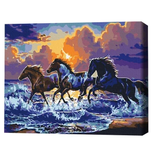 Pictură pe numere 40*50 cm (în cutie) – herghelie de cai negri