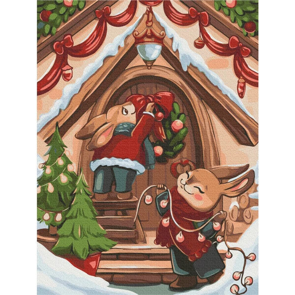 Pictură pe numere 30*40 сm (fără cutie) – iepurași de sărbătoare 4