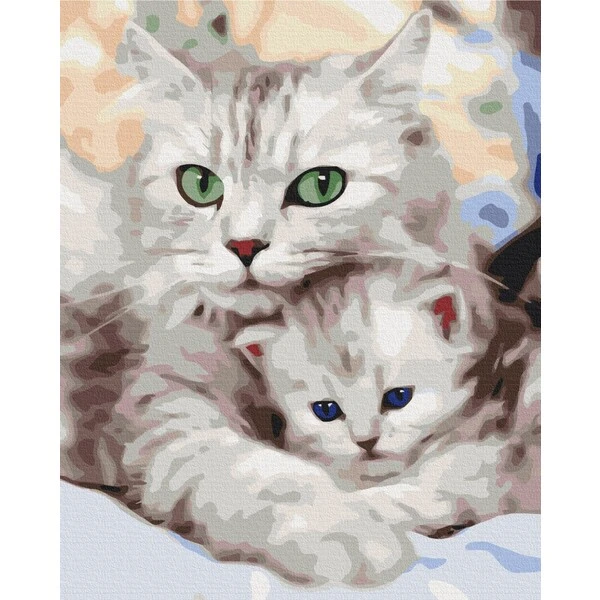 Pictură pe numere 40x50 cm (fără cutie) - pisica mamă cu pisoiașul 3