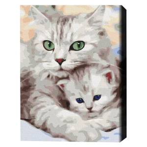 Pictură pe numere 40x50 cm (fără cutie) - pisica mamă cu pisoiașul