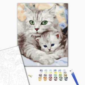 Pictură pe numere 40x50 cm (fără cutie) - pisica mamă cu pisoiașul Thumbnail 2