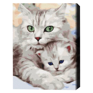 Pictură pe numere 40x50 cm (în cutie) - pisica mamă cu pisoiașul