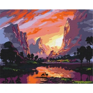 Pictură pe numere 40x50 cm (fără cutie) – apus luminos la munte Thumbnail 3