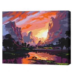Pictură pe numere 40*50 cm (în cutie) – apus luminos la munte