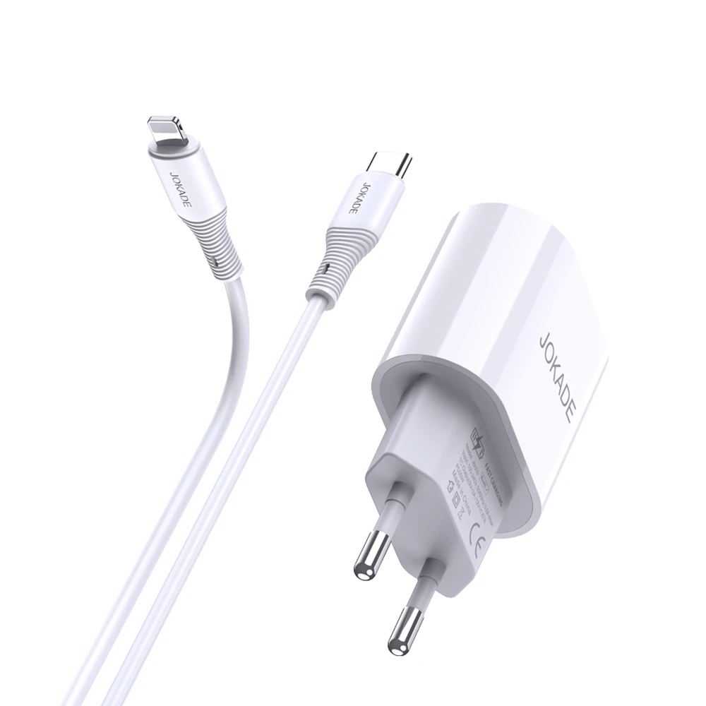 Сетевое зарядное устройство jokade с кабелем type-c на lightning 20w chengyun jb010, белое 3