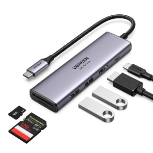 Ugreen hub 6в1 type-c 3.0 на 3*usb 3.0 + hdmi + sd/tf cm511, космический серый Thumbnail 3