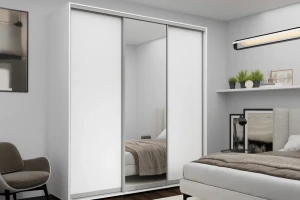 Dulap cu uși glisante nex home, 1xoglinda + 2xpal, alb 220x60x220 cm