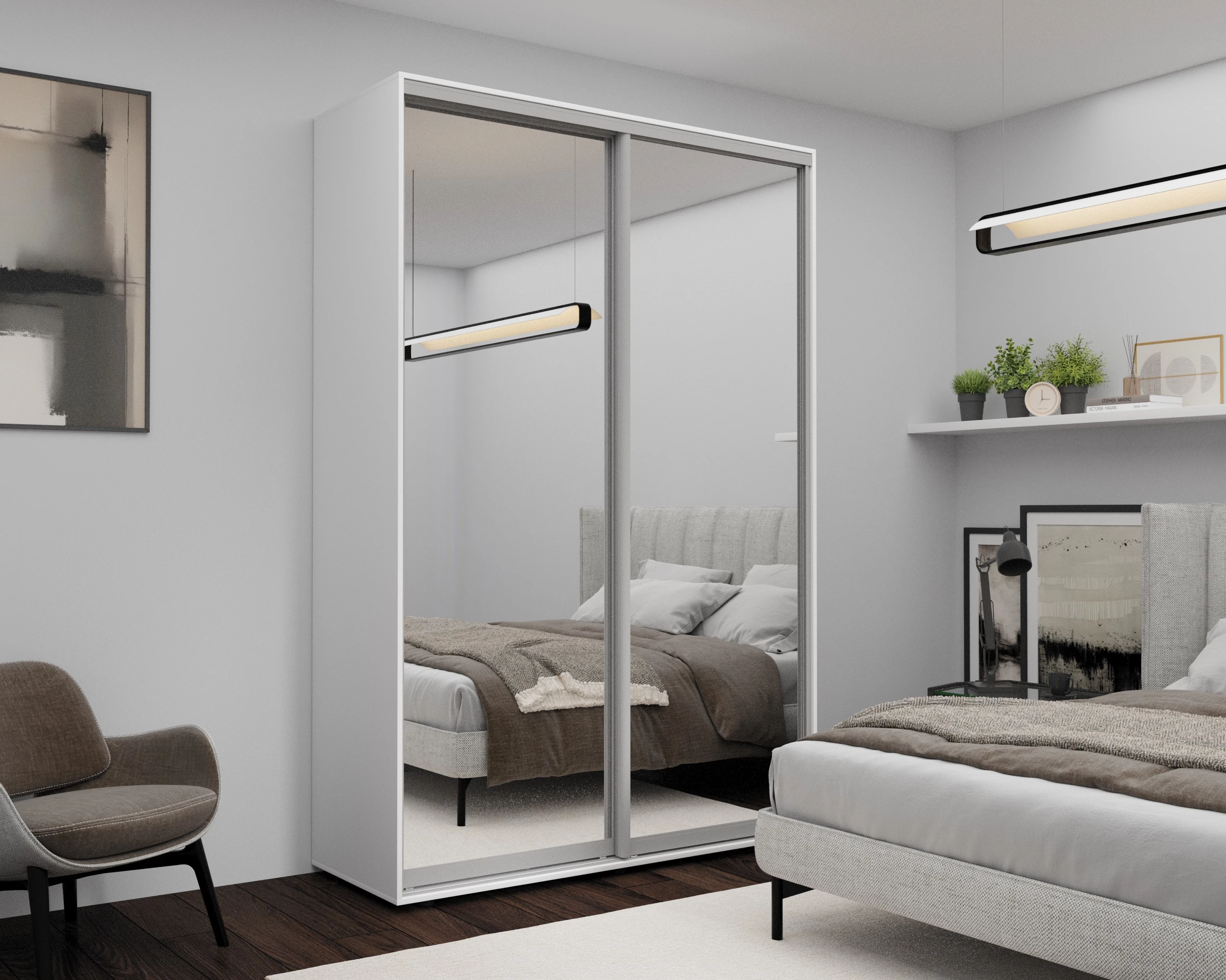 Dulap cu uși glisante nex home, oglinda, alb 160x60x240 cm 2
