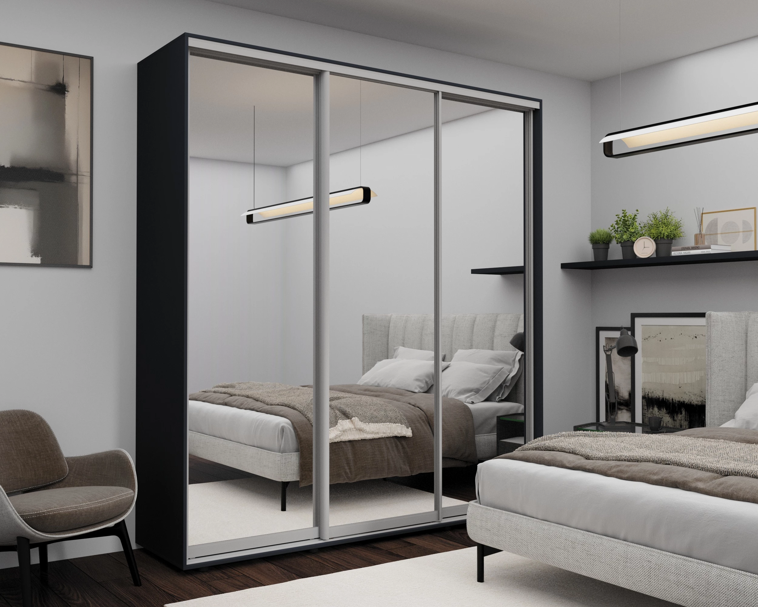 Dulap cu uși glisante nex home, oglinda, antracit 220x60x220 cm 2