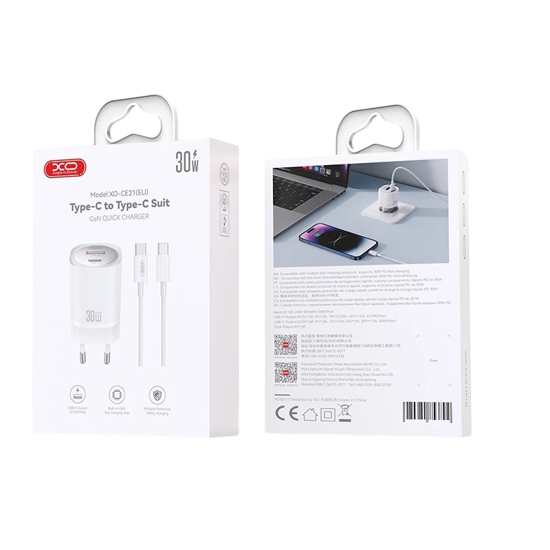 Încărcător xo ce30 + usb-c, 30w, alb 8