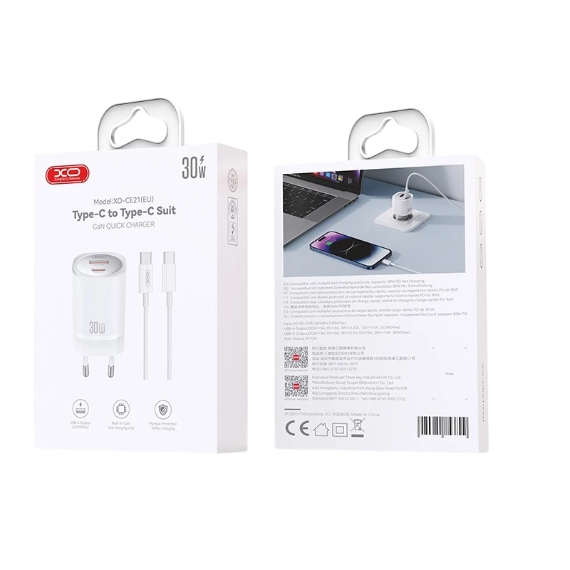 Зарядное устройство xo ce30 + usb-c, 30вт, белый 7