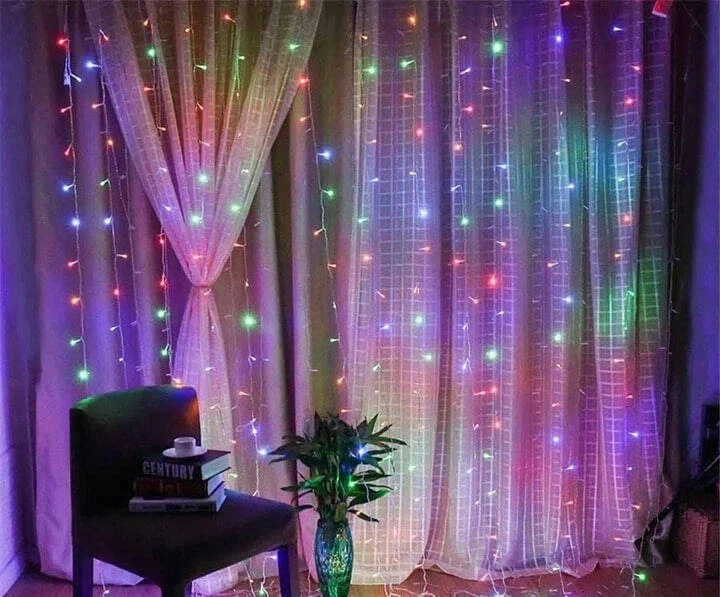 Гирлянда-дождь с мультиколорными led огньками, 3м×3м (xnh-087) 4