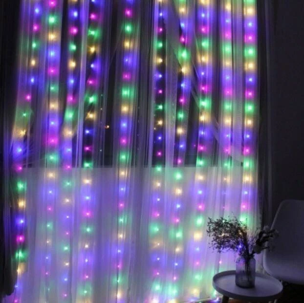 Гирлянда-дождь с мультиколорными led огньками, 3м×3м (xnh-087) 2