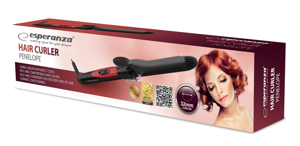 Hair curler esperanza penelope ebl006 roller diameter: 32 mm; temperature max.: 180°c; ceramic coated barrel; fast heating; foldable base; on/off swit 2