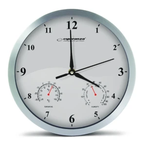 Clock wall esperanza lyon  ehc016w white,  25 cm, plastic frame, quiet movement, hook for easy installation, measurements: temperature and humidity, p