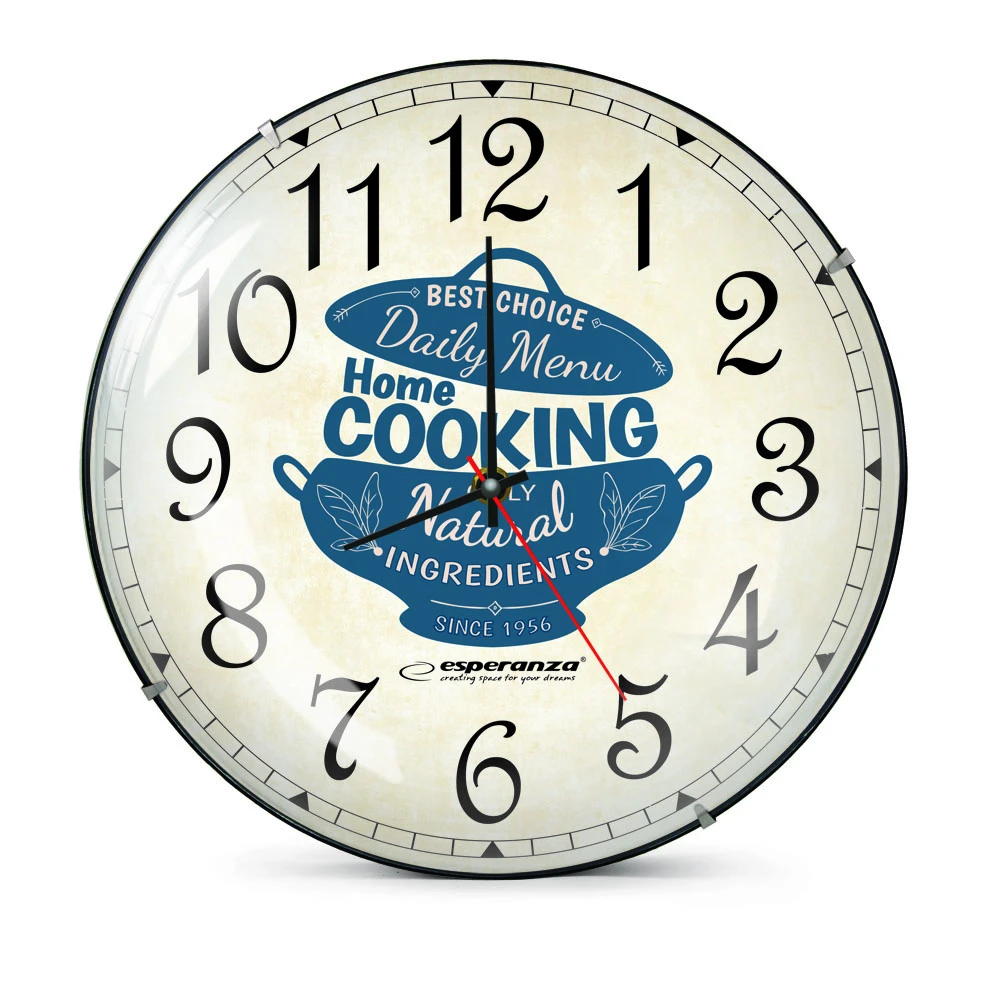 Clock wall esperanza marseille  ehc018m white,  30 cm, (text: home cooking), plastic frame, quiet movement, hook for easy installation, power: 1x aa b 2
