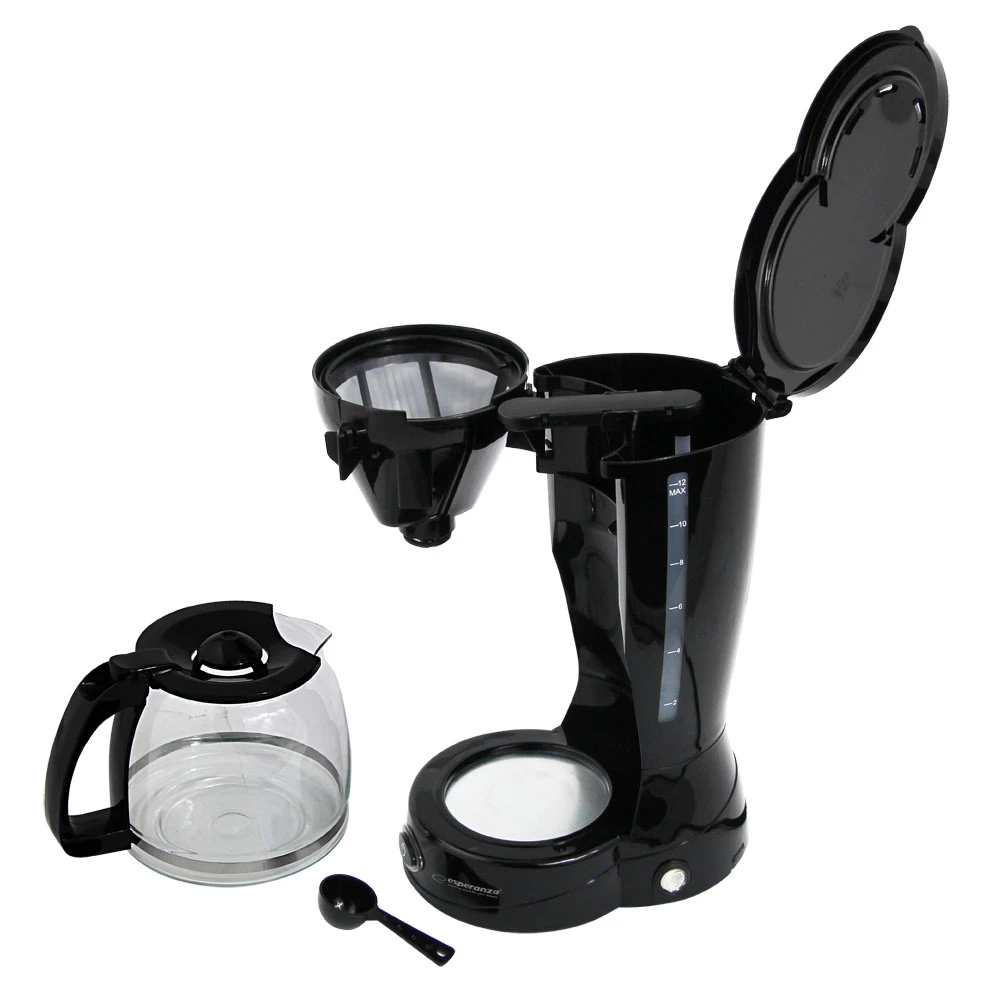 Coffee maker esperanza liberica ekc009, 1,5l, 800w, permanent & washable filter anti-drip system, auto switch-off, modern design, electric cable lengt 4
