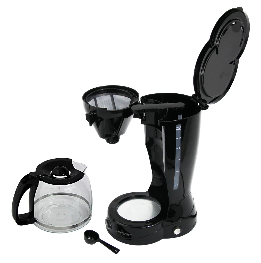 Coffee maker esperanza liberica ekc009, 1,5l, 800w, permanent & washable filter anti-drip system, auto switch-off, modern design, electric cable lengt 3