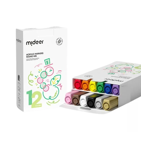Set de markere acrilice cu vârf rotund, 12 culori 2